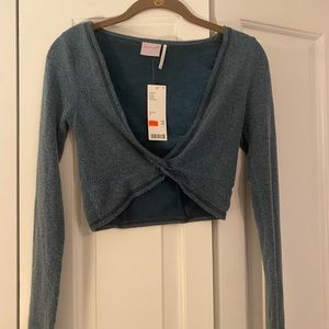 NWT Urban Outfitters Long Sleeve cropped top- teal colored- super cozy and soft